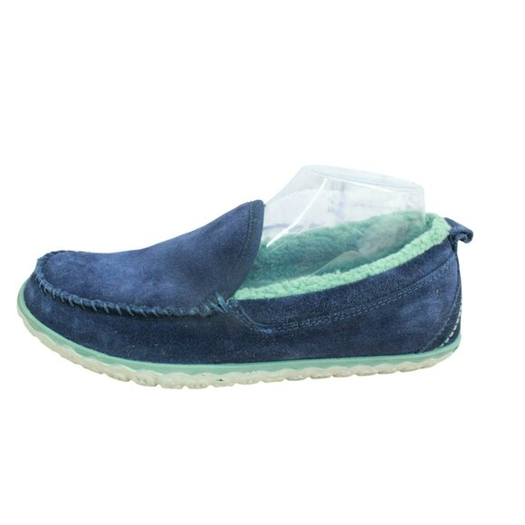 LL Bean Blue Suede Fleece Lined Mountain Moccasin Slippers Slip-On Size 9 M - Picture 1 of 9